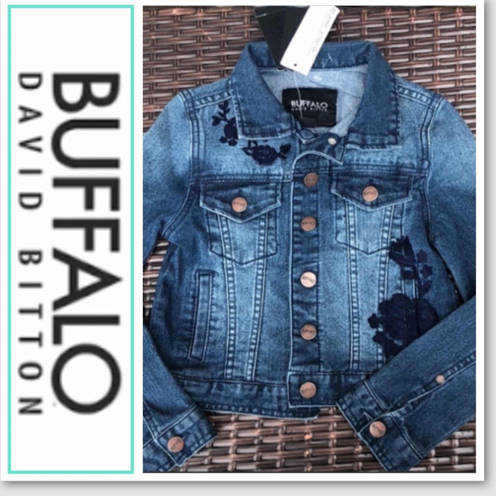 NWT Buffalo David Bitton kids Jean Jacket blue floral pattern Demim Jack…